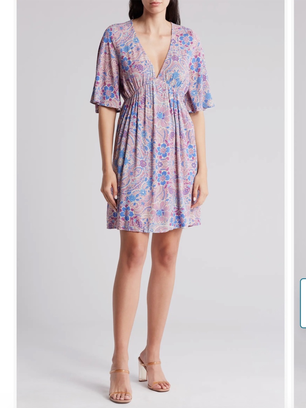 Love stitch V Neck Empire Waist Mini Dress